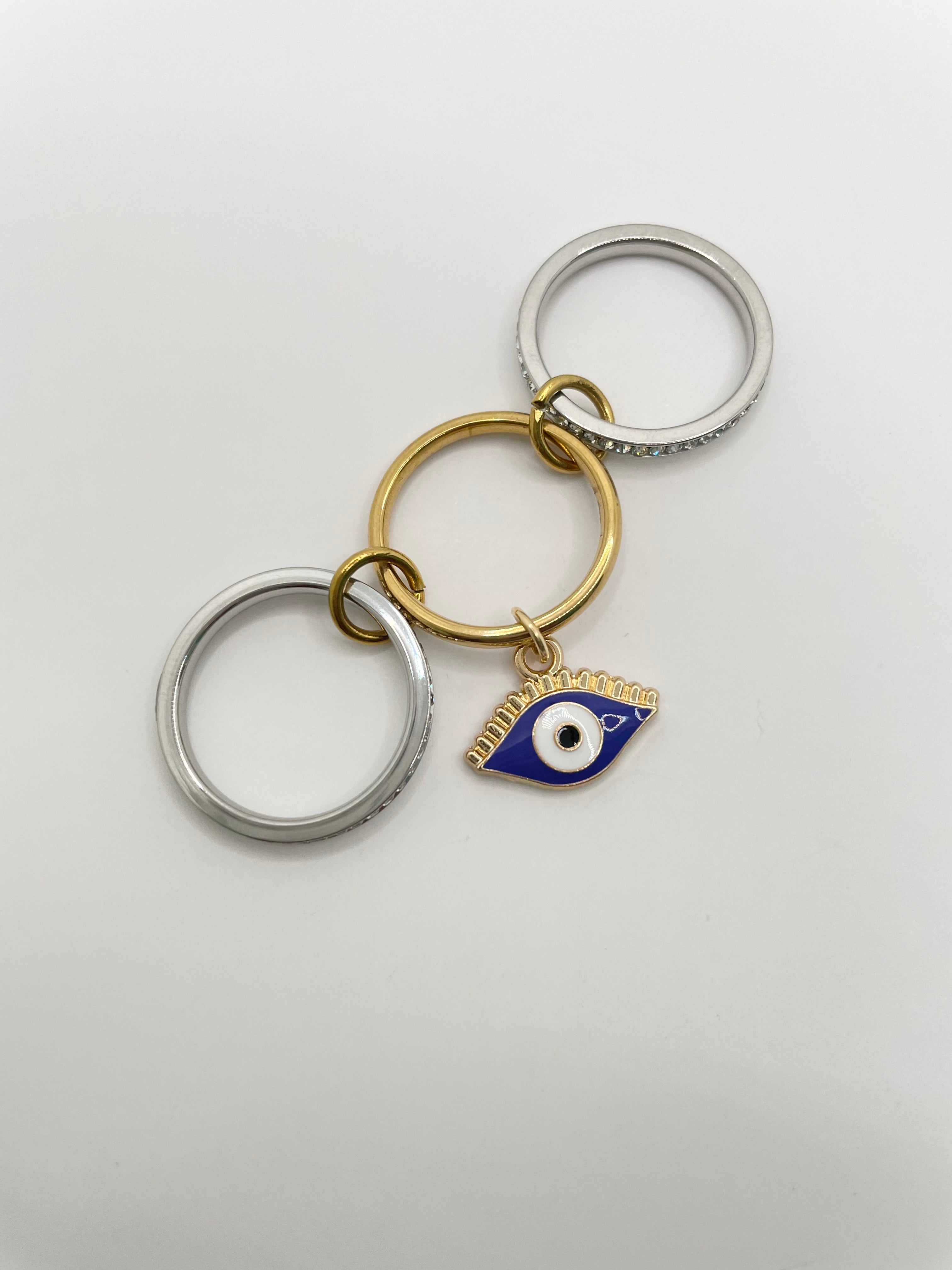 Kagiso Gold Triple Embellished & Gold Minimal Ring Set