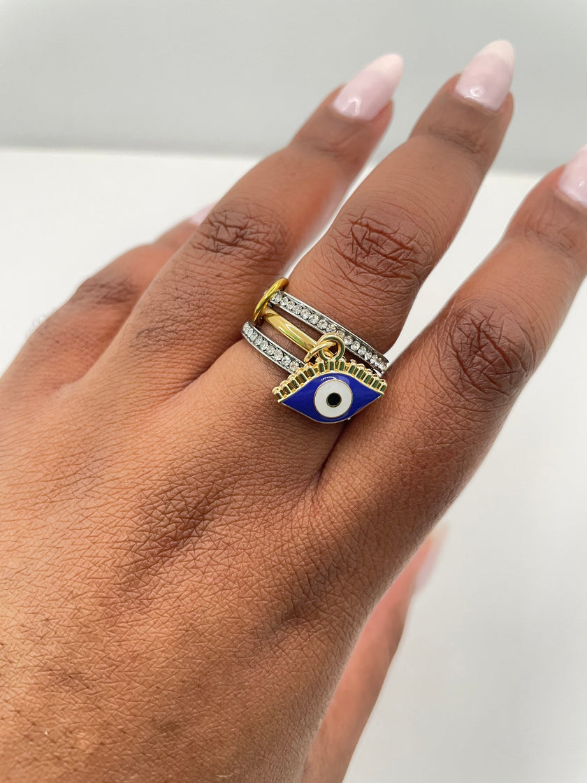 Kagiso Gold Triple Embellished & Gold Minimal Ring Set