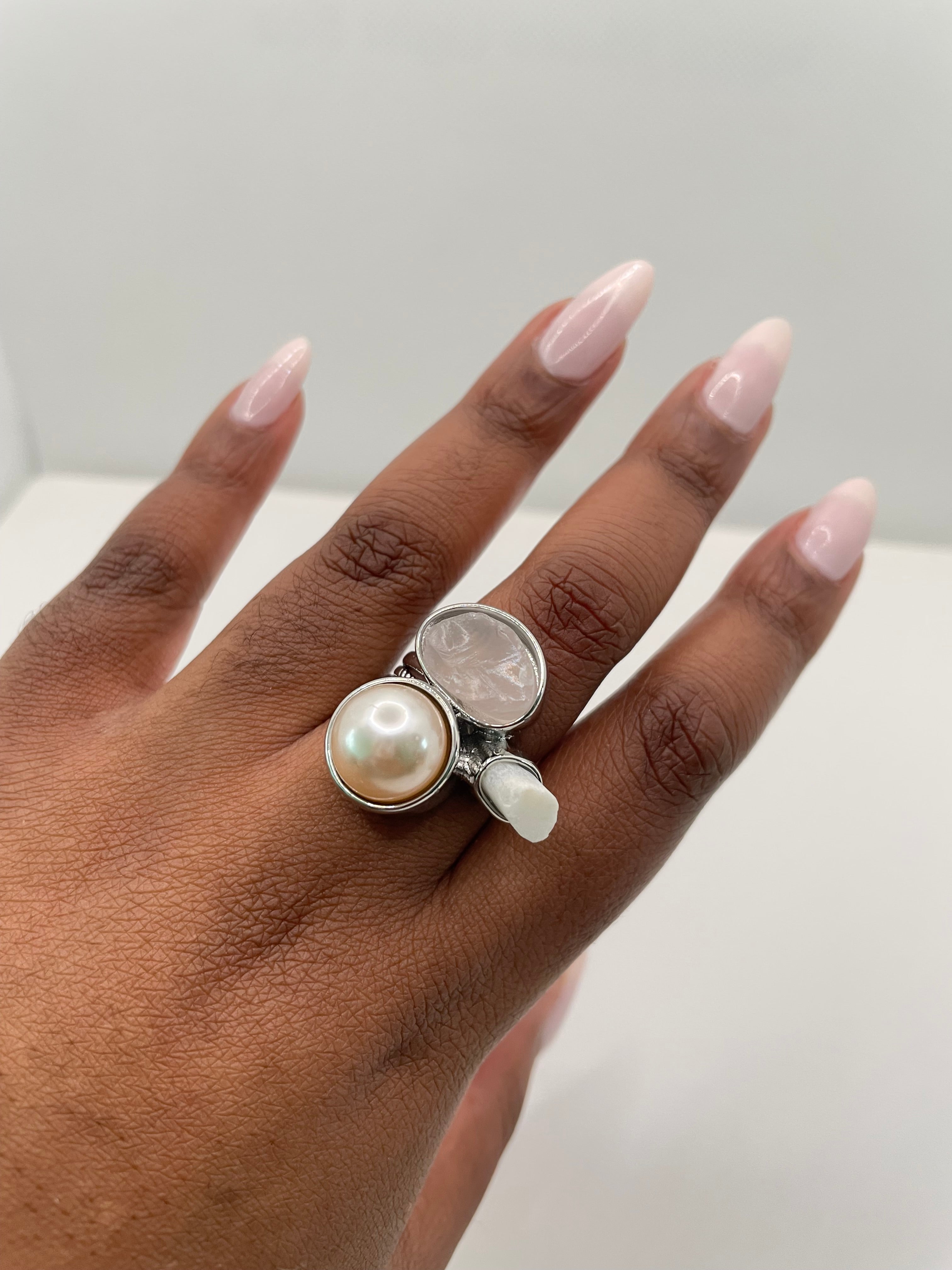 Sanelisiwe Silver Cocktail Ring With Pink Crystal