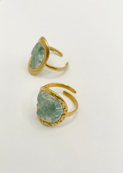 Busi Green Crystallised Gold Ring Set