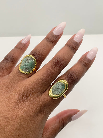 Busi Green Crystallised Gold Ring Set