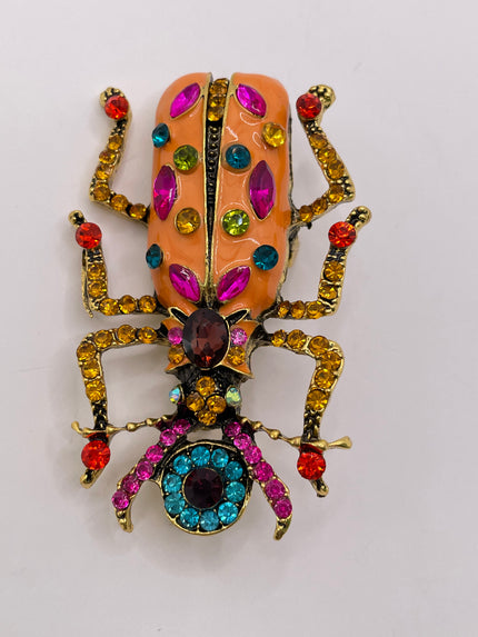 Michelle Orange Embellished Beetle Brooch