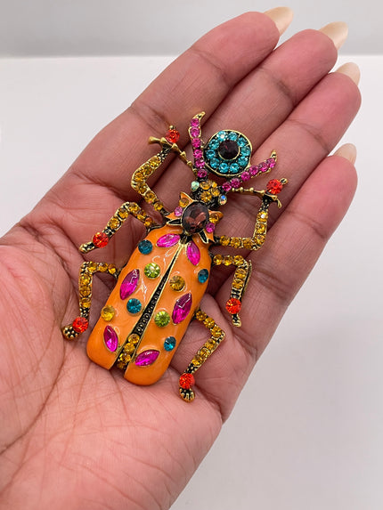 Michelle Orange Embellished Beetle Brooch