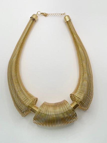 Khumbu Gold Textured Spiral Statement Necklace