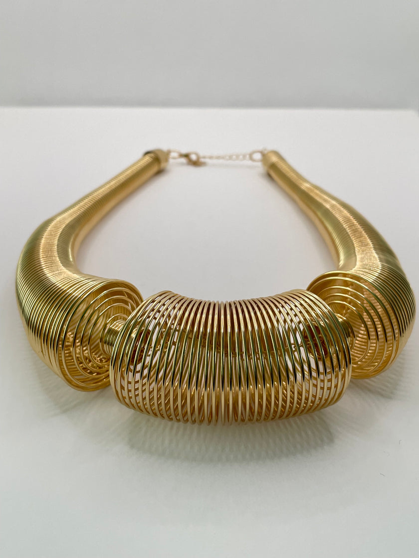 Khumbu Gold Textured Spiral Statement Necklace