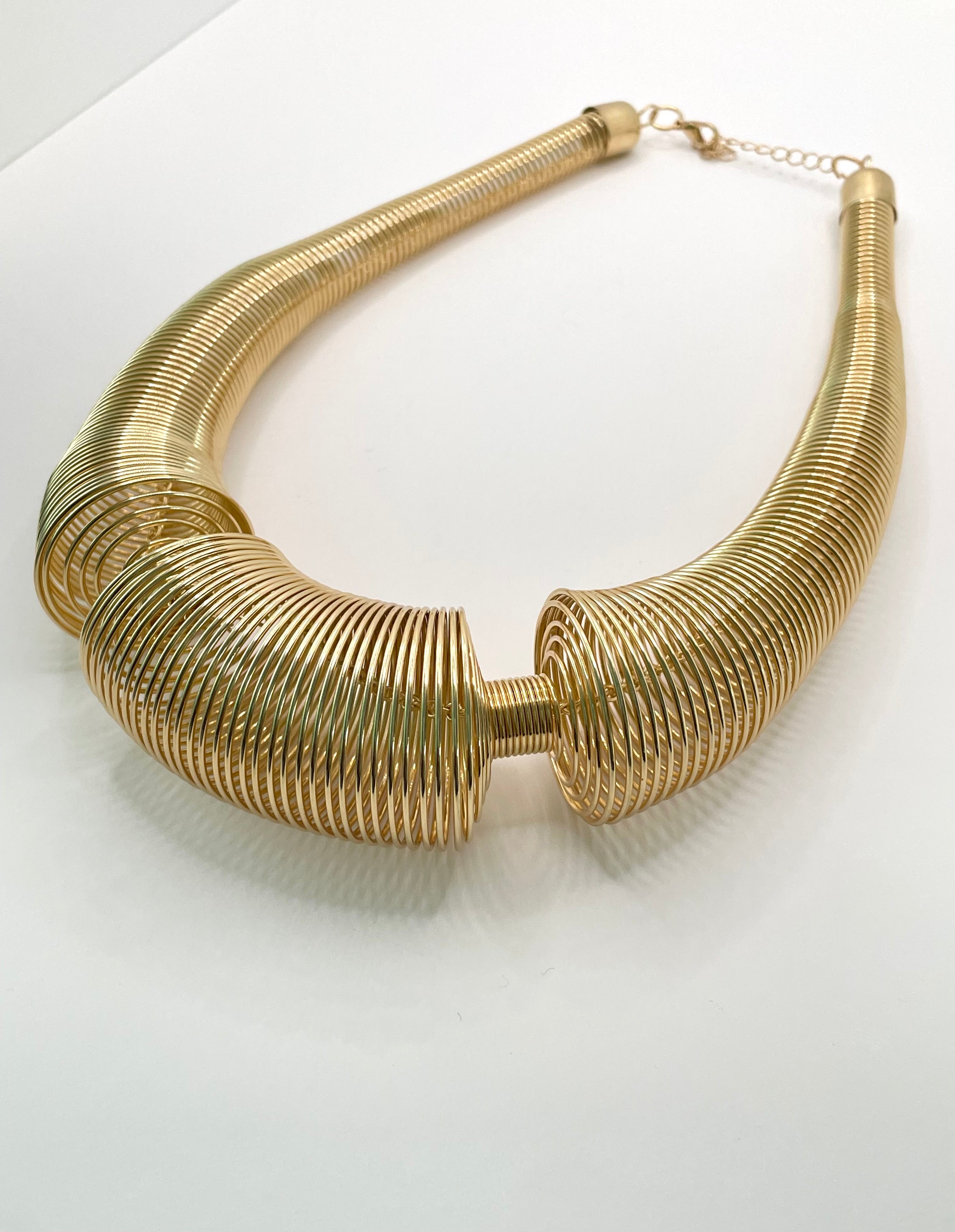 Khumbu Gold Textured Spiral Statement Necklace