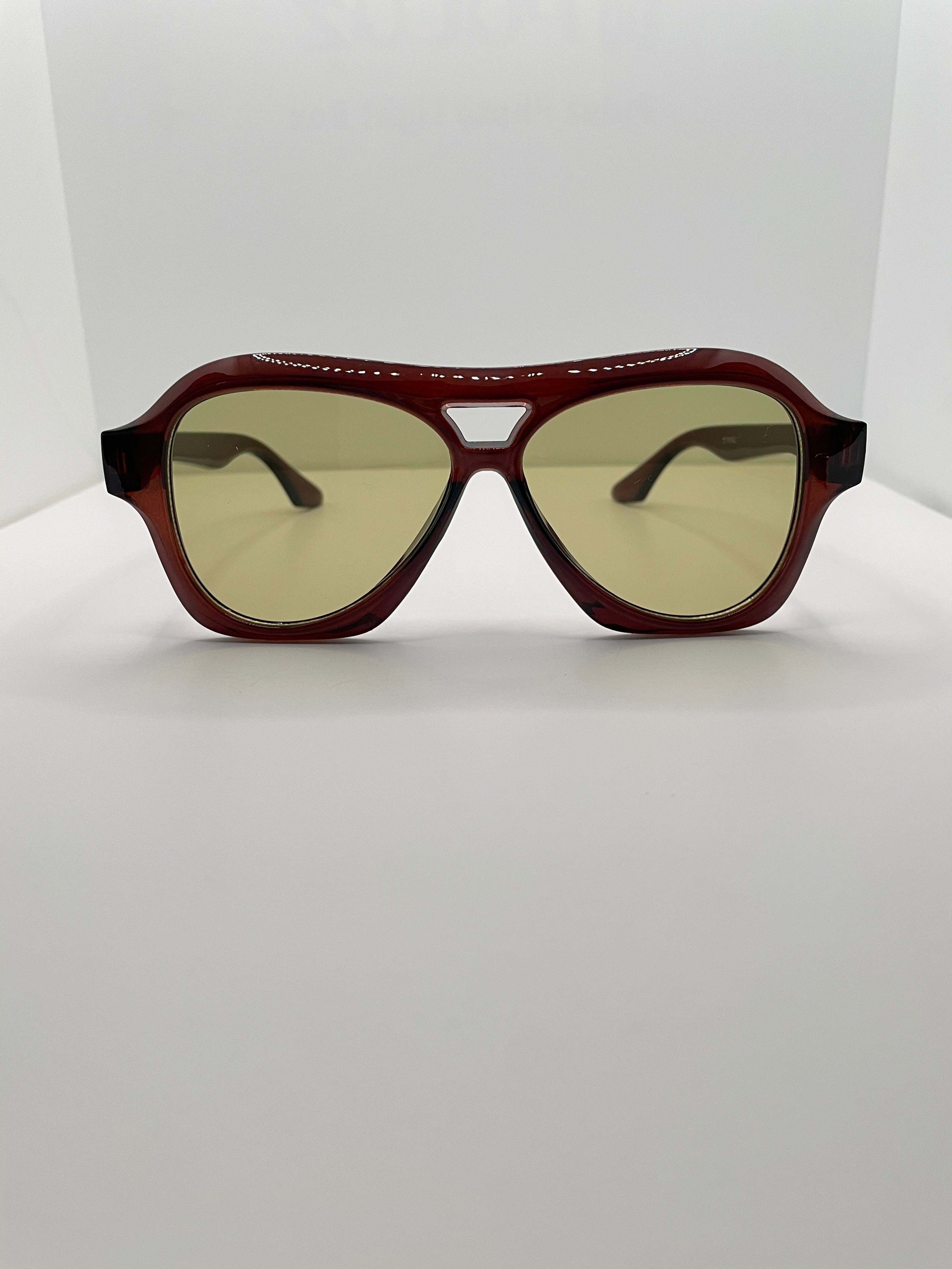 Maggie Brown Aviator Sunglasses With Green Tinted Lens