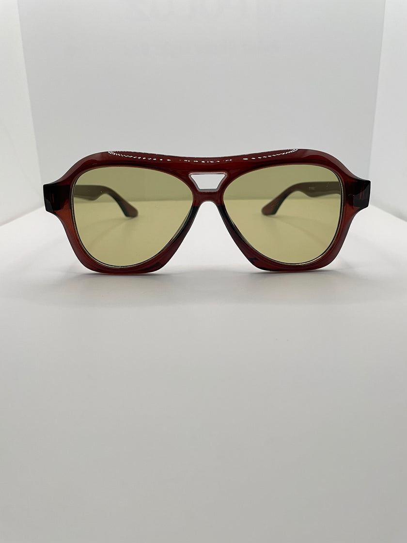 Maggie Brown Aviator Sunglasses With Green Tinted Lens