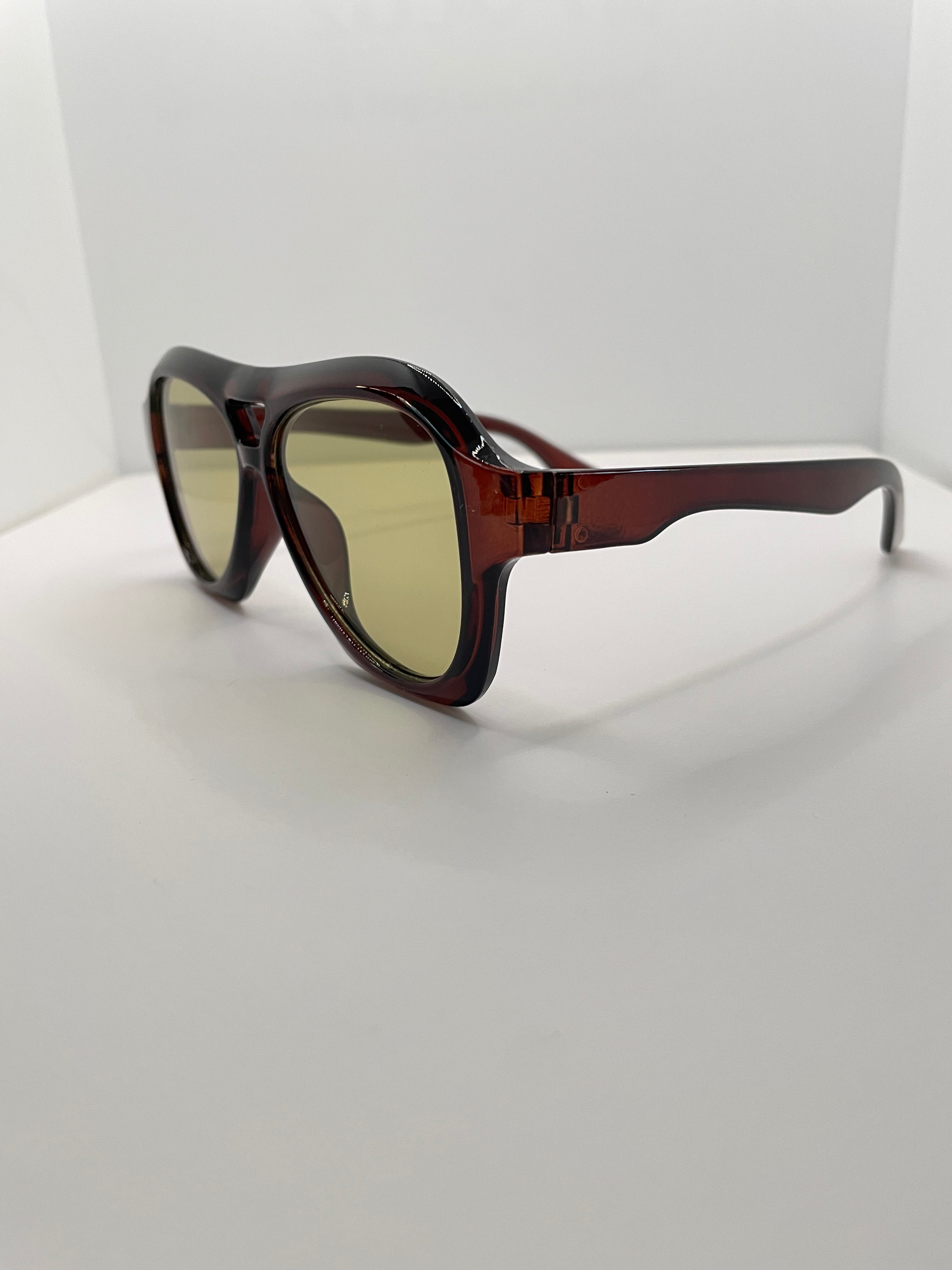 Maggie Brown Aviator Sunglasses With Green Tinted Lens