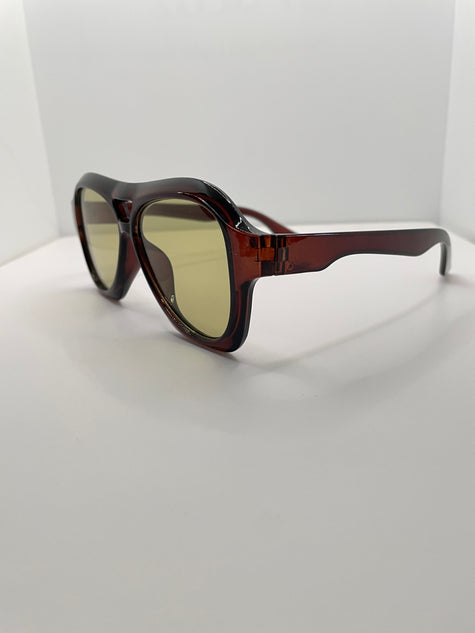 Maggie Brown Aviator Sunglasses With Green Tinted Lens