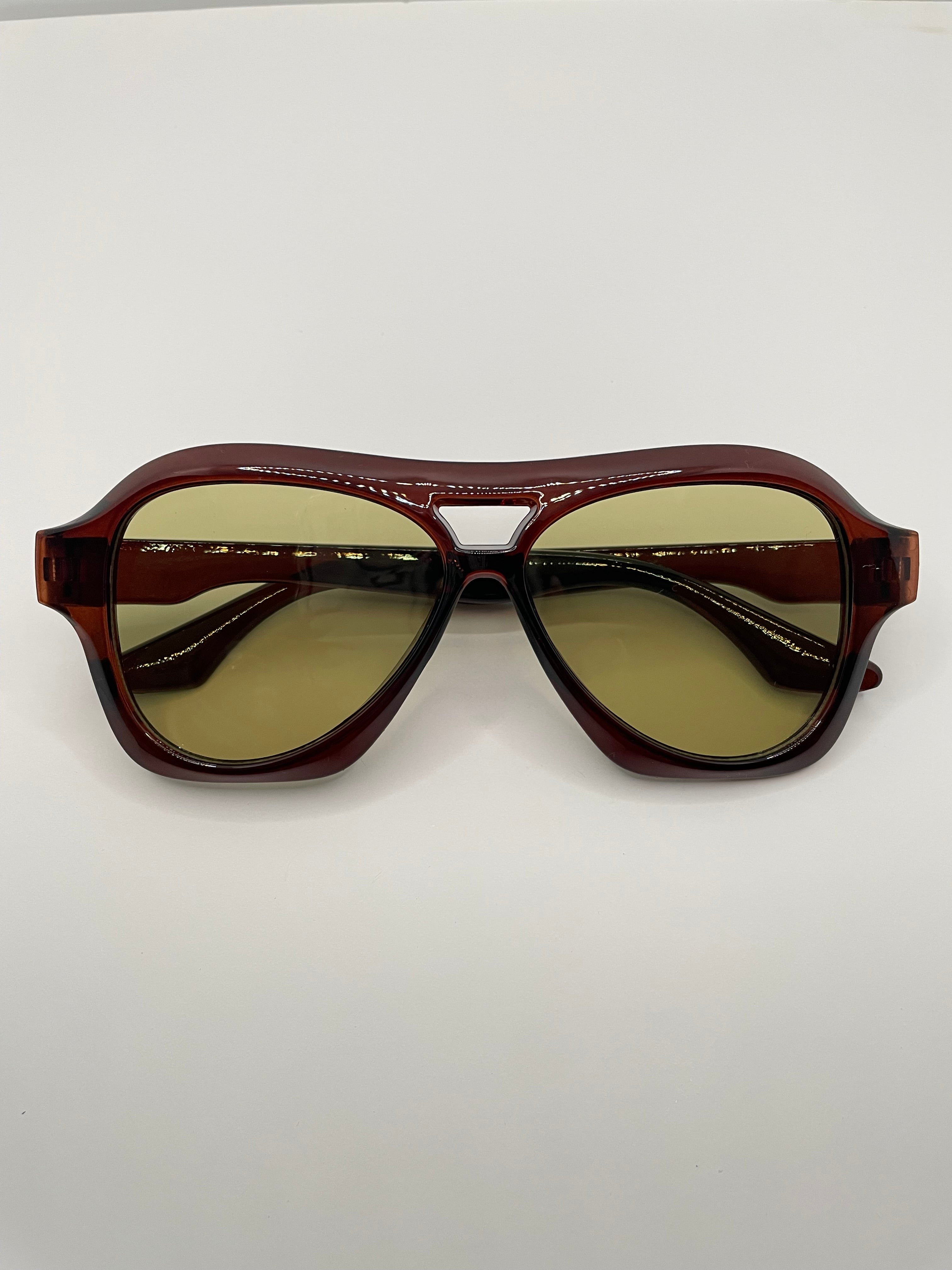 Maggie Brown Aviator Sunglasses With Green Tinted Lens