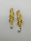 Nesisa Gold & Pearl Textured Ribbon Earrings