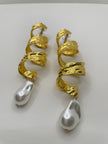 Nesisa Gold & Pearl Textured Ribbon Earrings