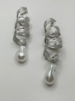 Nesisa Silver & Pearl Textured Ribbon Earrings