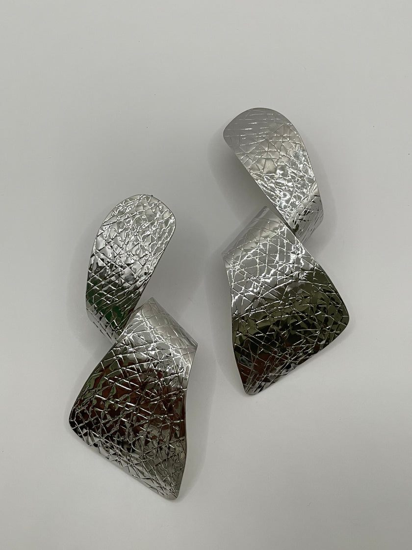 Thando Textured Oversized Silver Metal Earrings