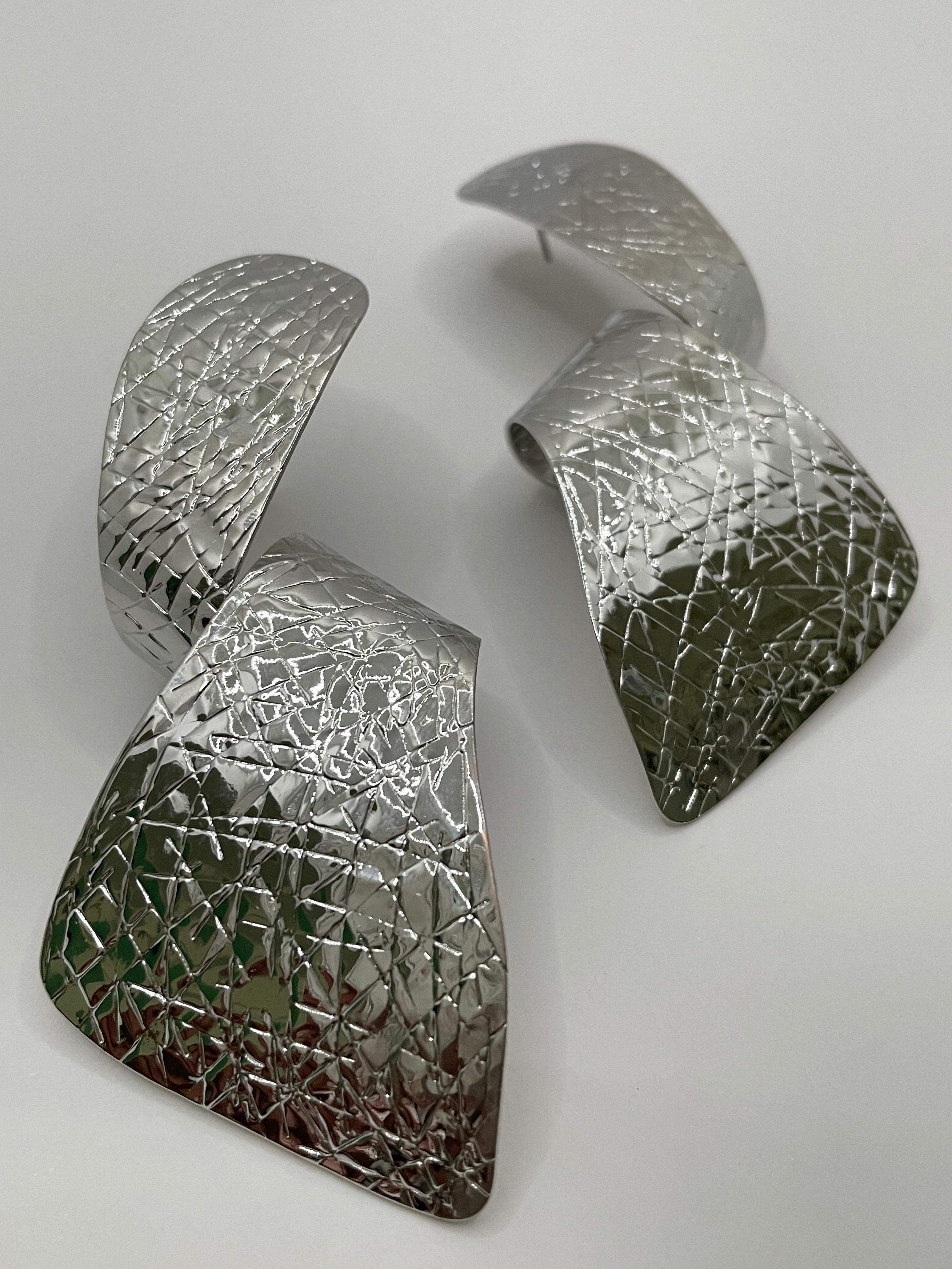 Thando Textured Oversized Silver Metal Earrings