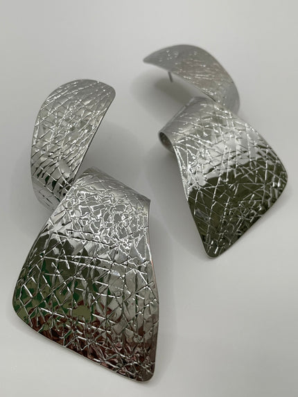 Thando Textured Oversized Silver Metal Earrings