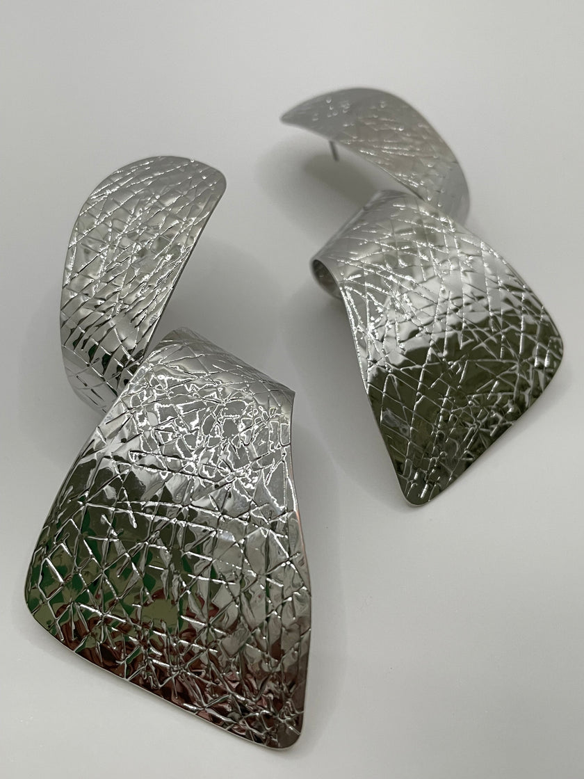 Thando Textured Oversized Silver Metal Earrings