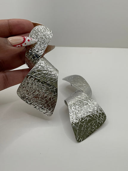 Thando Textured Oversized Silver Metal Earrings