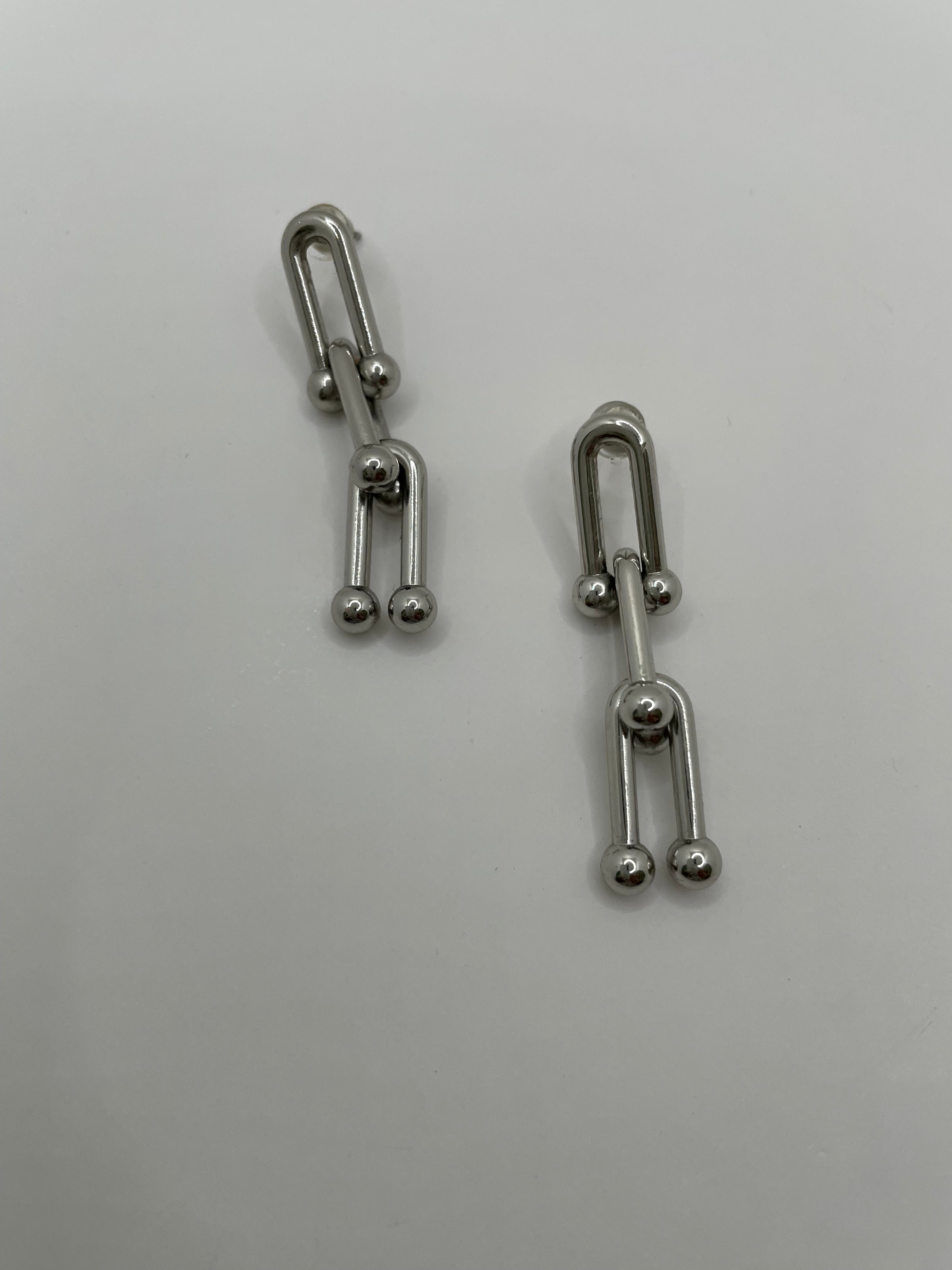 Phumee Silver Horseshoe Drop Earrings