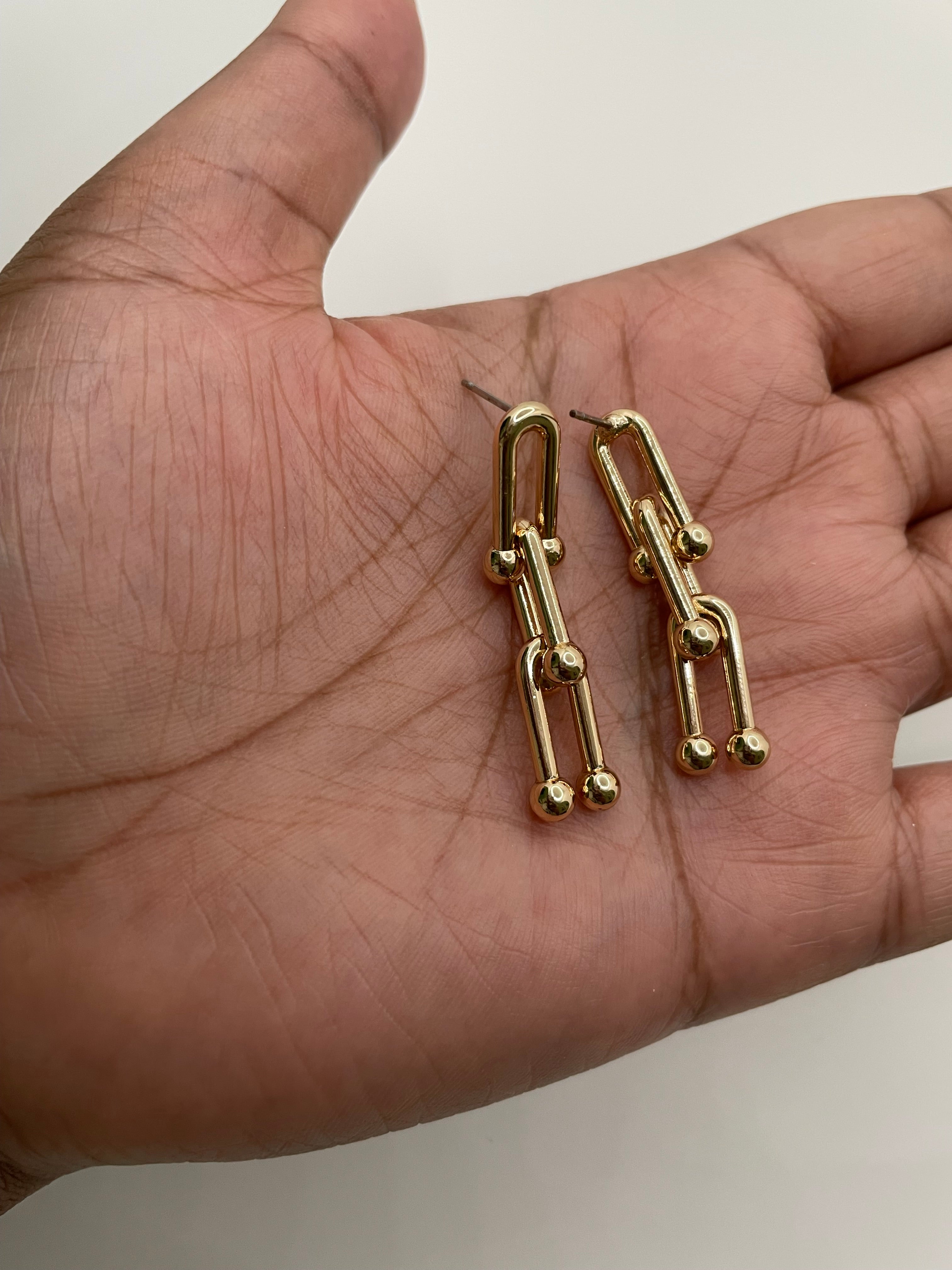 Phumee Gold Horseshoe Drop Earrings