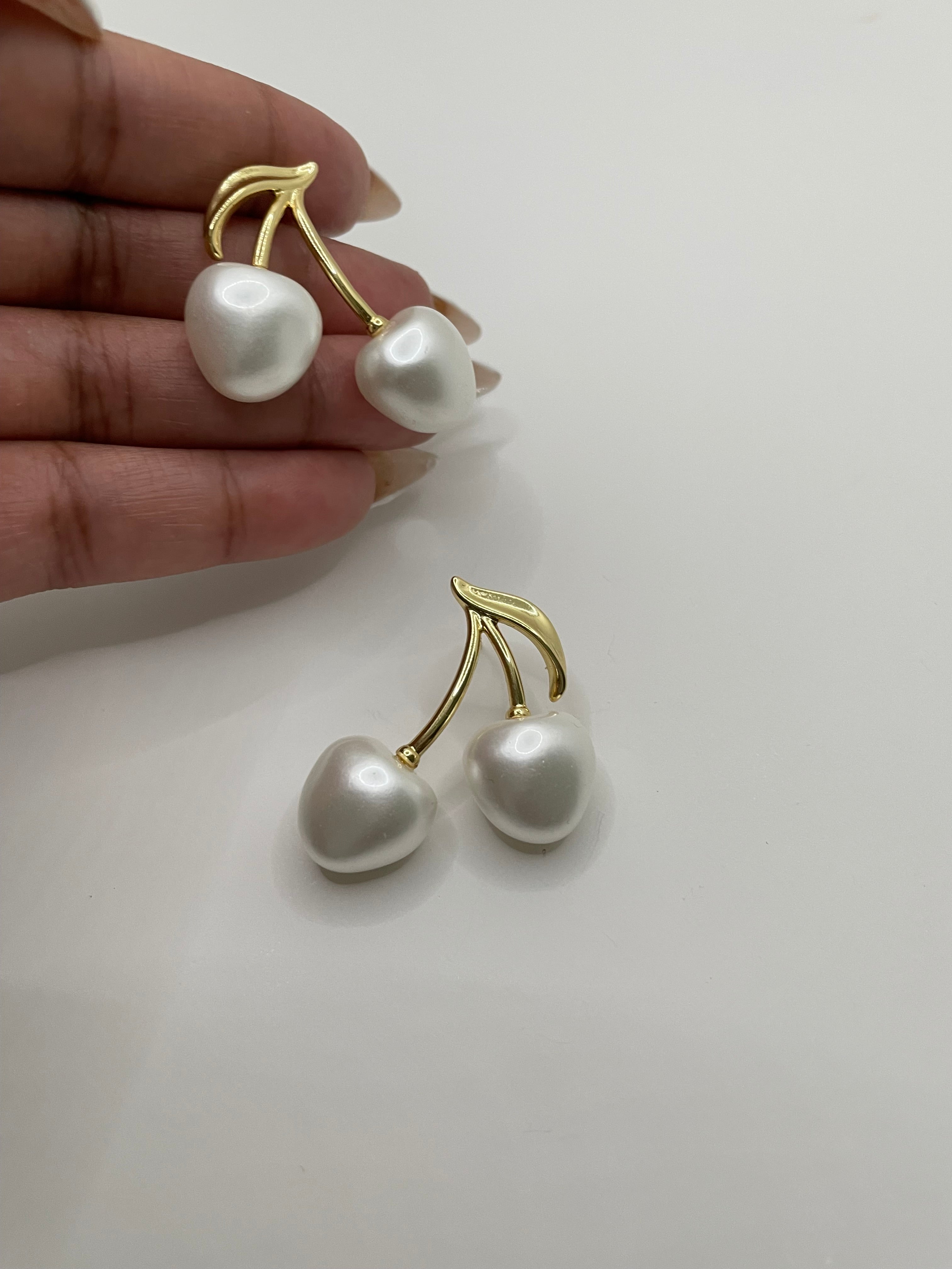 Odirile Gold & Pearl Cherry Earrings