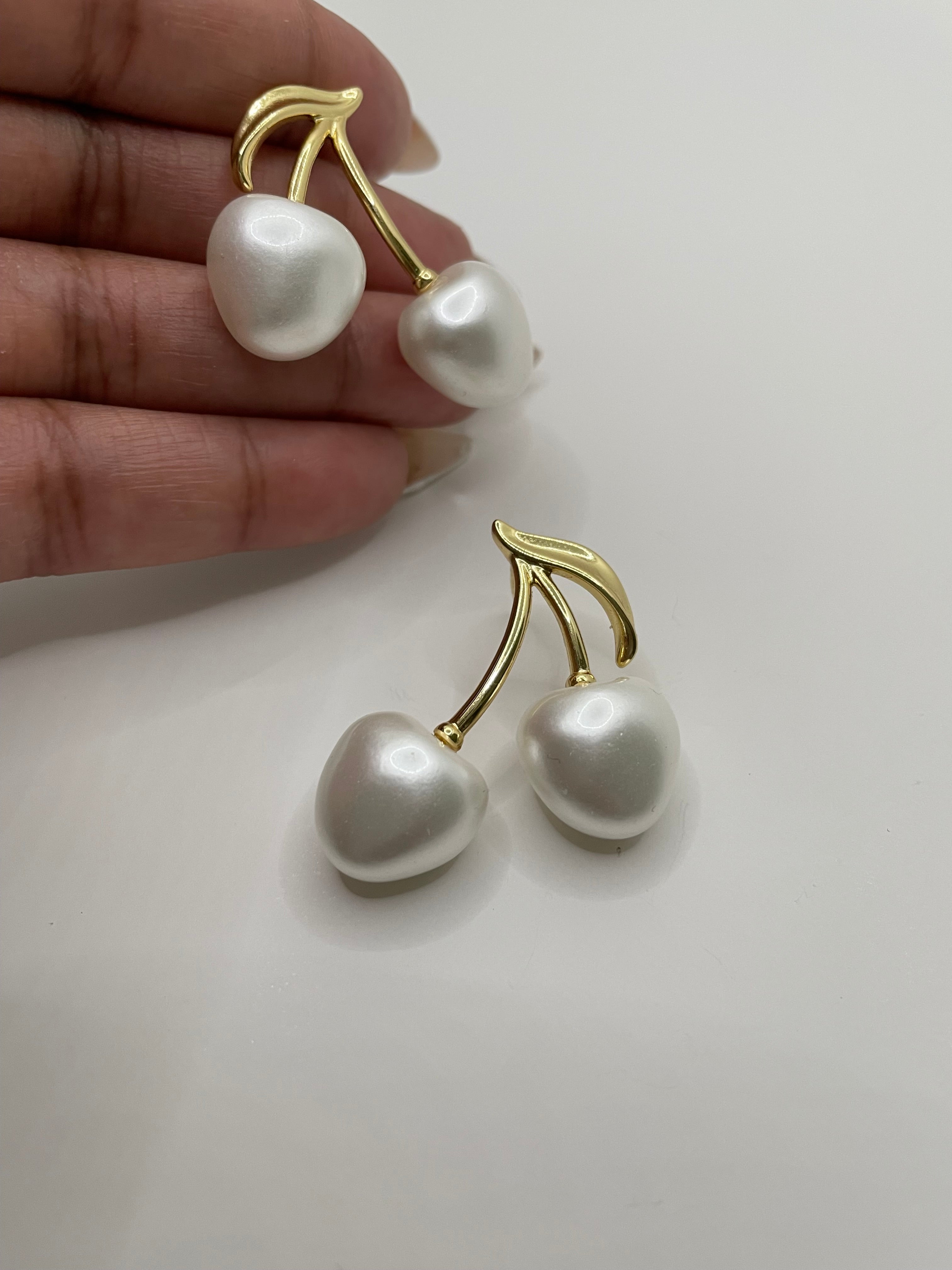 Odirile Gold & Pearl Cherry Earrings