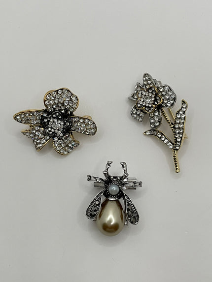 Tidimalo Bee & Flower Encrusted Pearl Brooch Set