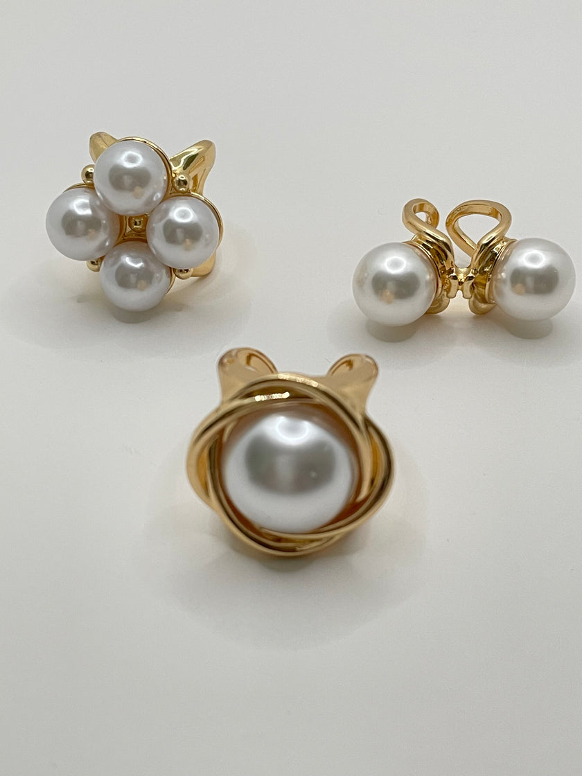 Noma Oversized Gold & Pearl Statement Ring Set