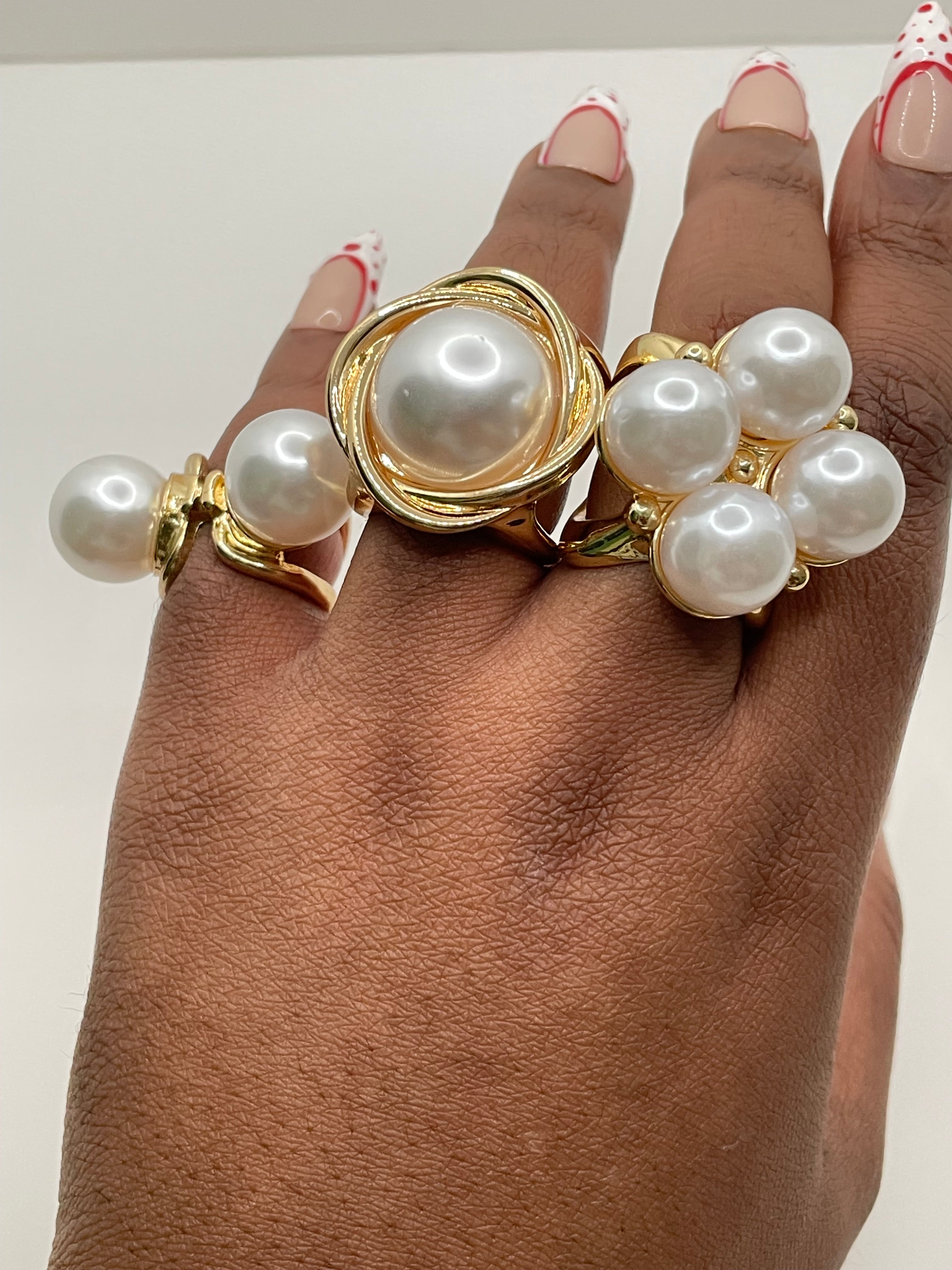 Noma Oversized Gold & Pearl Statement Ring Set