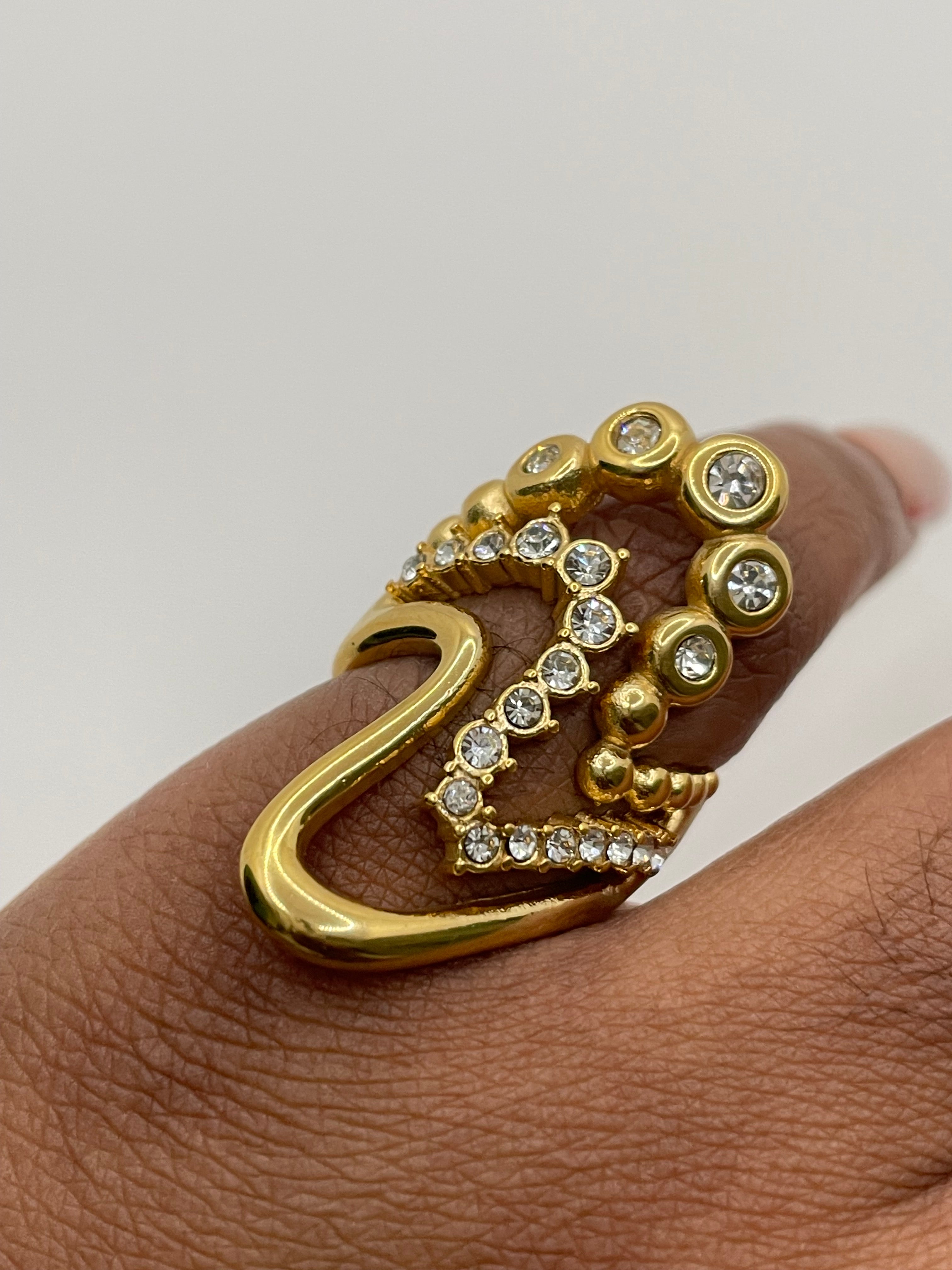 Bokang Gold Triple Wave White Stone Ring