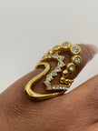 Bokang Gold Triple Wave White Stone Ring