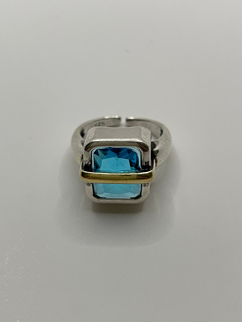 Nesisa Mixed Metal Ring With Blue Gem