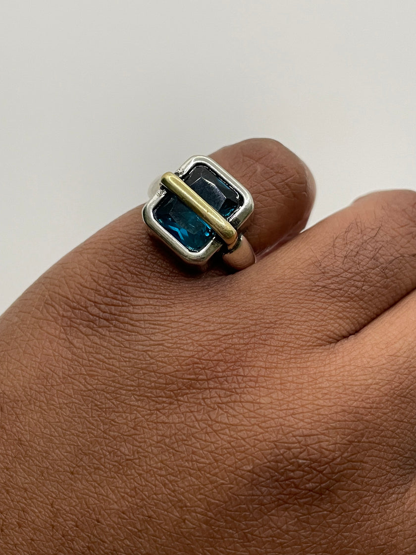 Nesisa Mixed Metal Ring With Blue Gem
