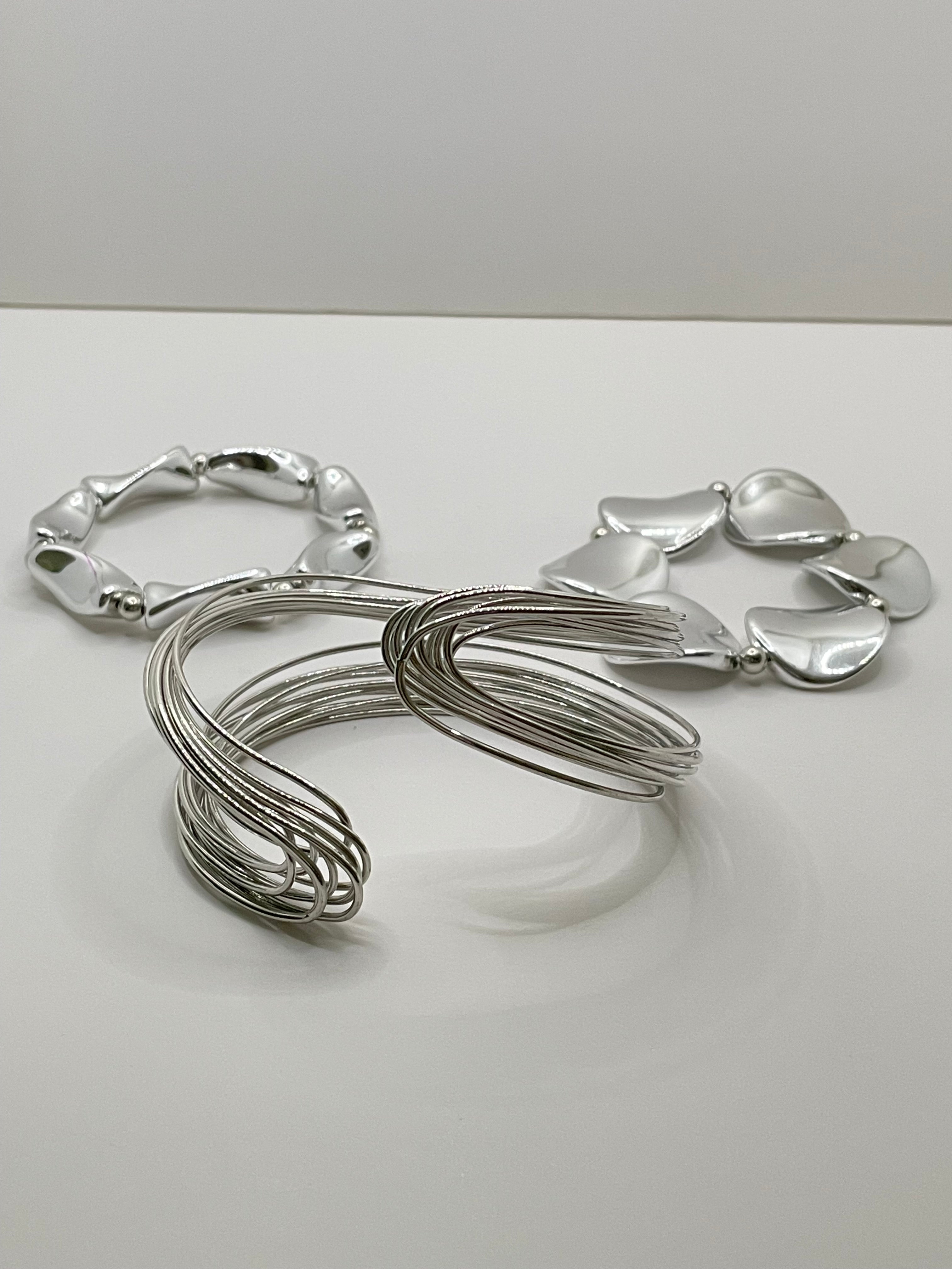 Thuledu Silver Irregular Bead & Bangle Bracelet Set