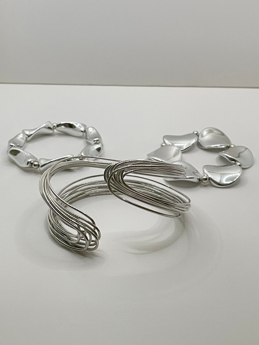 Thuledu Silver Irregular Bead & Bangle Bracelet Set