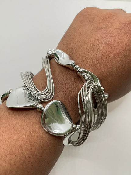 Thuledu Silver Irregular Bead & Bangle Bracelet Set