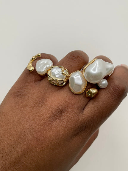 Jabulisa Gold & Pearl Geometric Ring Set
