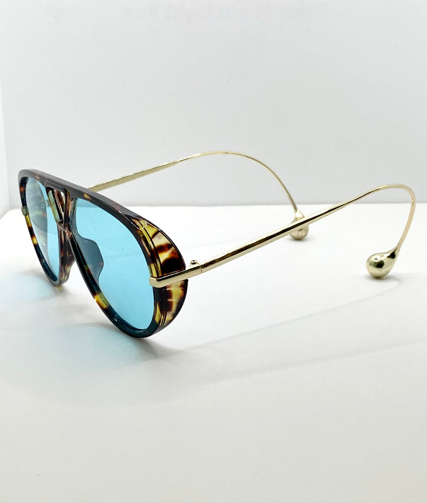 Thuli Oversized Tortoiseshell Blue Aviator Sunglasses