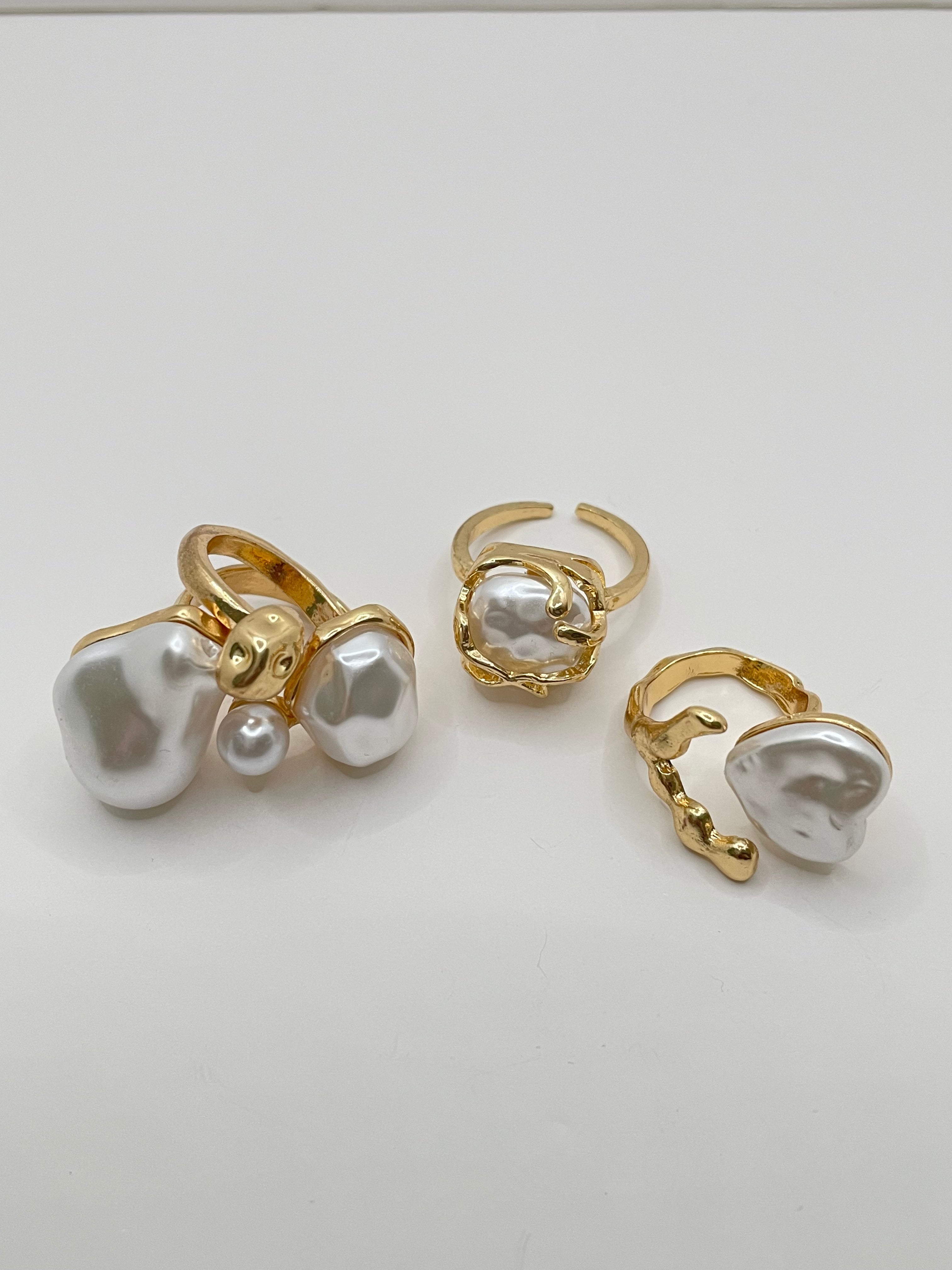 Jabulisa Gold & Pearl Geometric Ring Set
