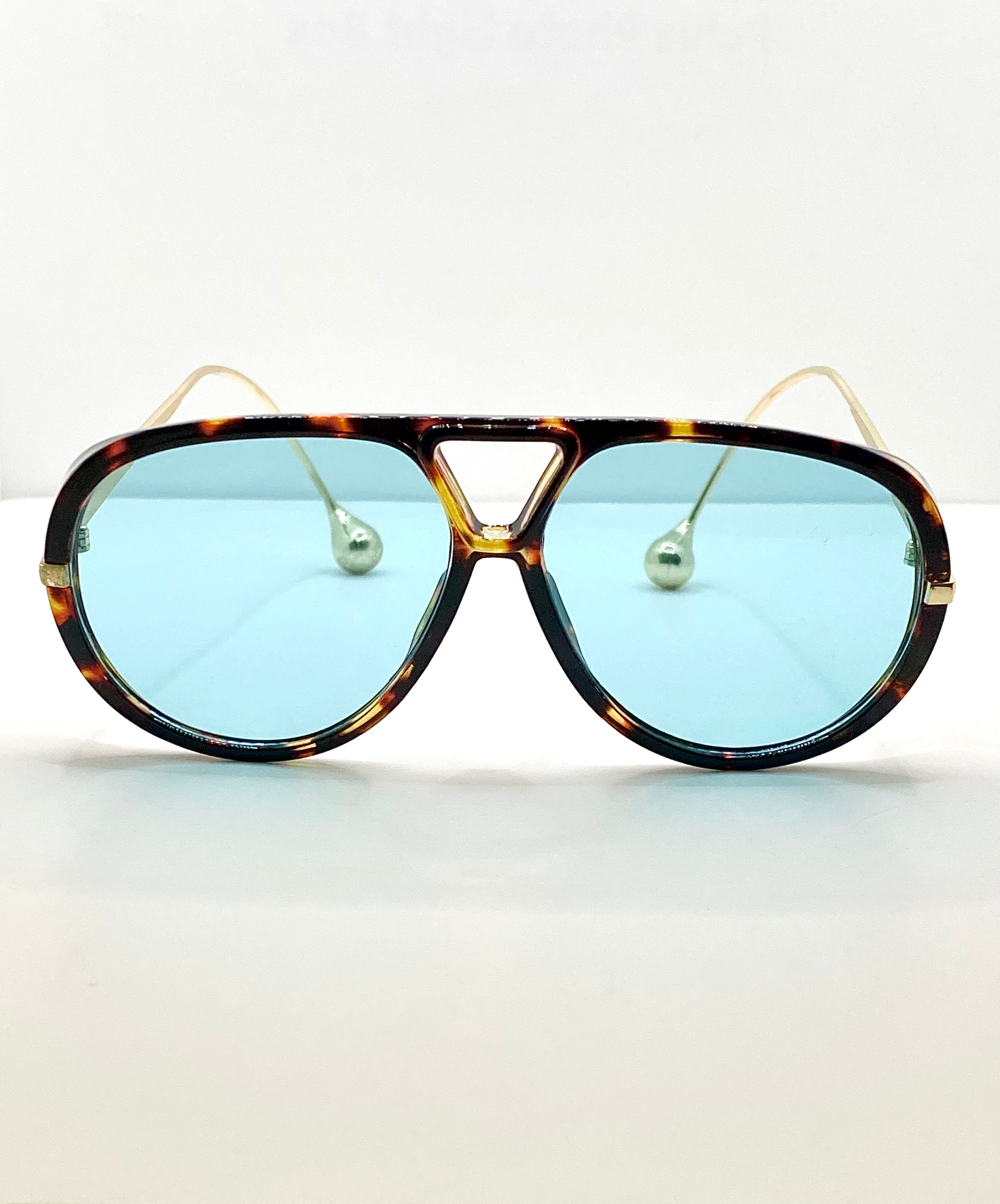 Thuli Oversized Tortoiseshell Blue Aviator Sunglasses