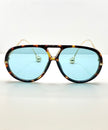 Thuli Oversized Tortoiseshell Blue Aviator Sunglasses
