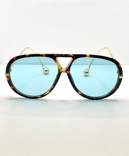 Thuli Oversized Tortoiseshell Blue Aviator Sunglasses