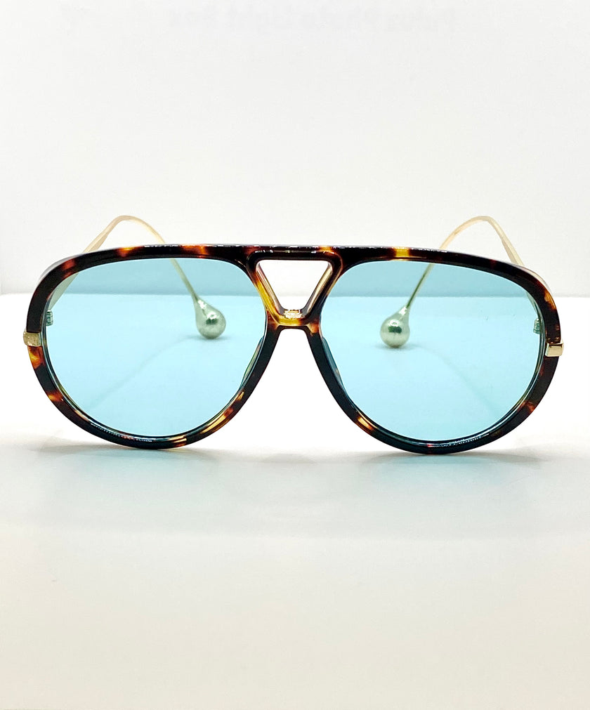 Thuli Oversized Tortoiseshell Blue Aviator Sunglasses