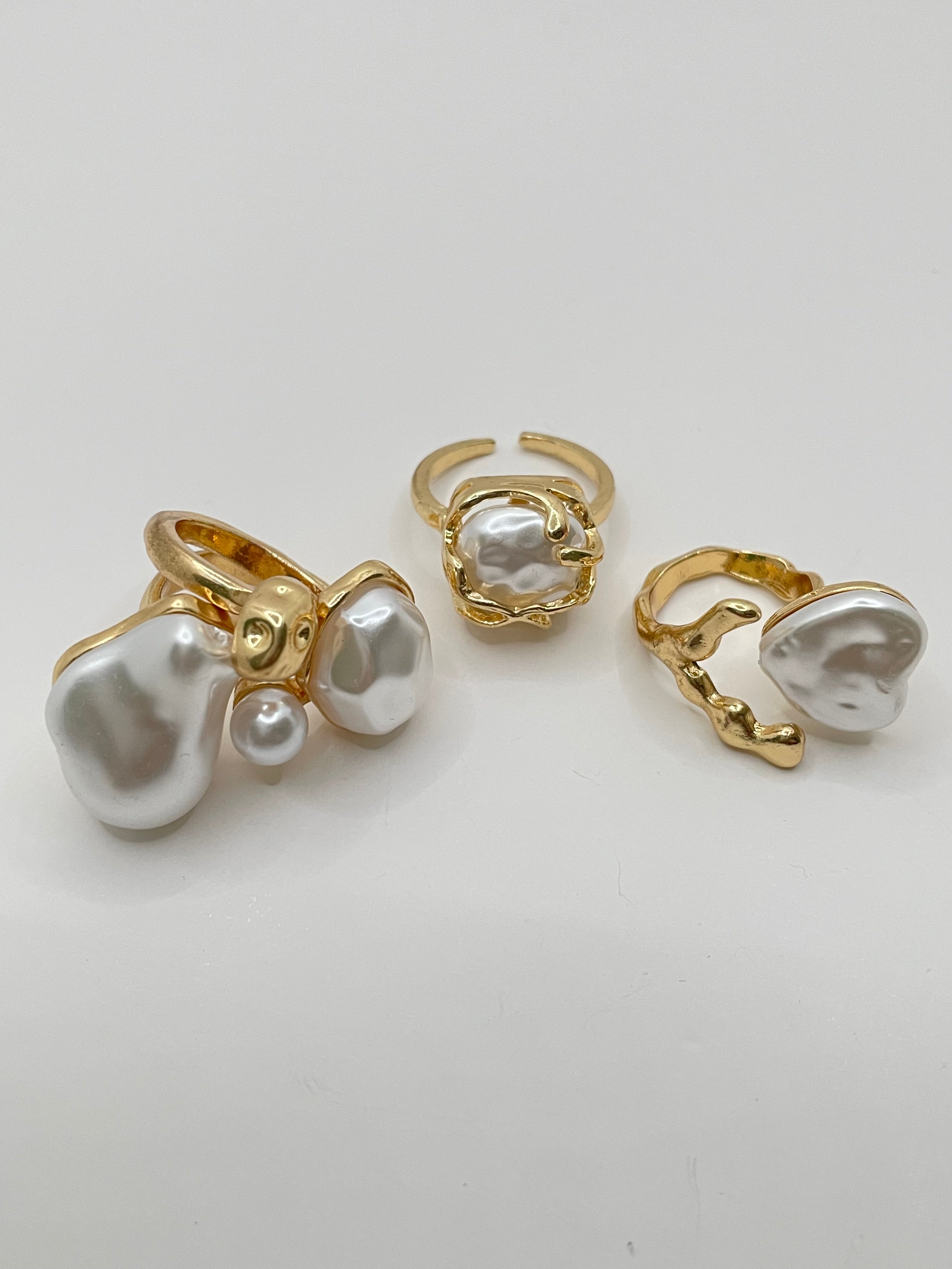 Jabulisa Gold & Pearl Geometric Ring Set