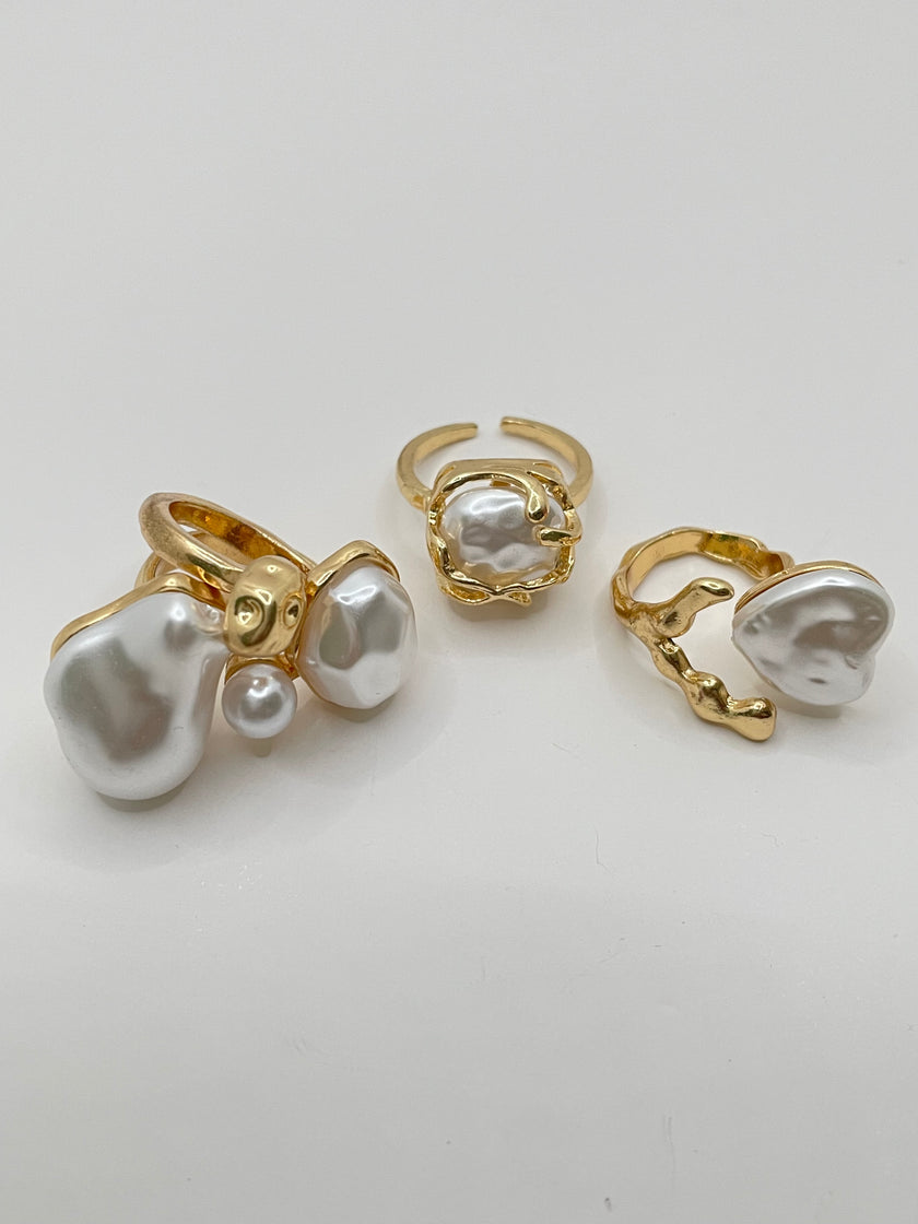 Jabulisa Gold & Pearl Geometric Ring Set