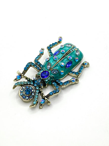 Michelle Blue Embellished Beetle Brooch