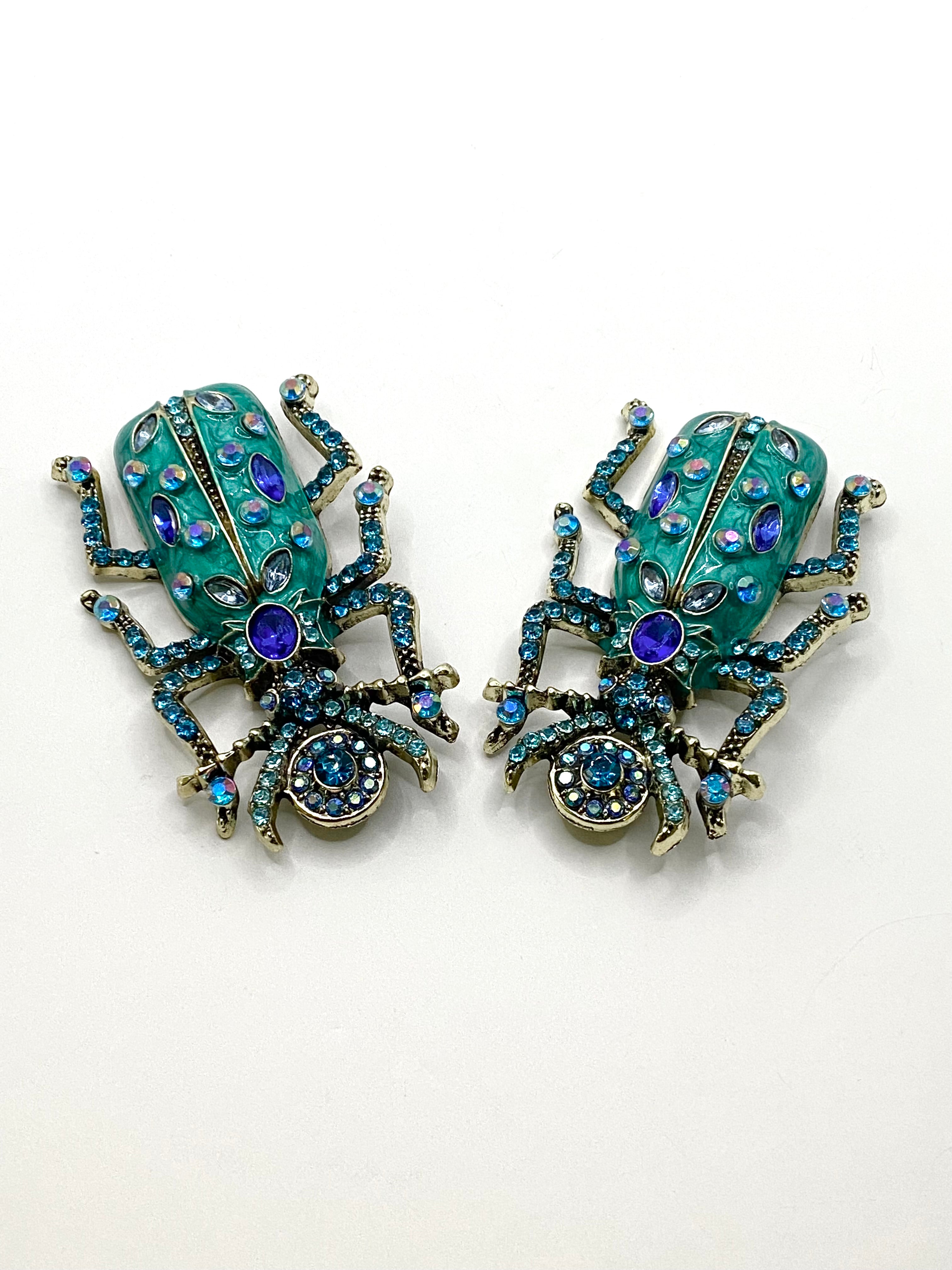 Michelle Blue Embellished Beetle Brooch