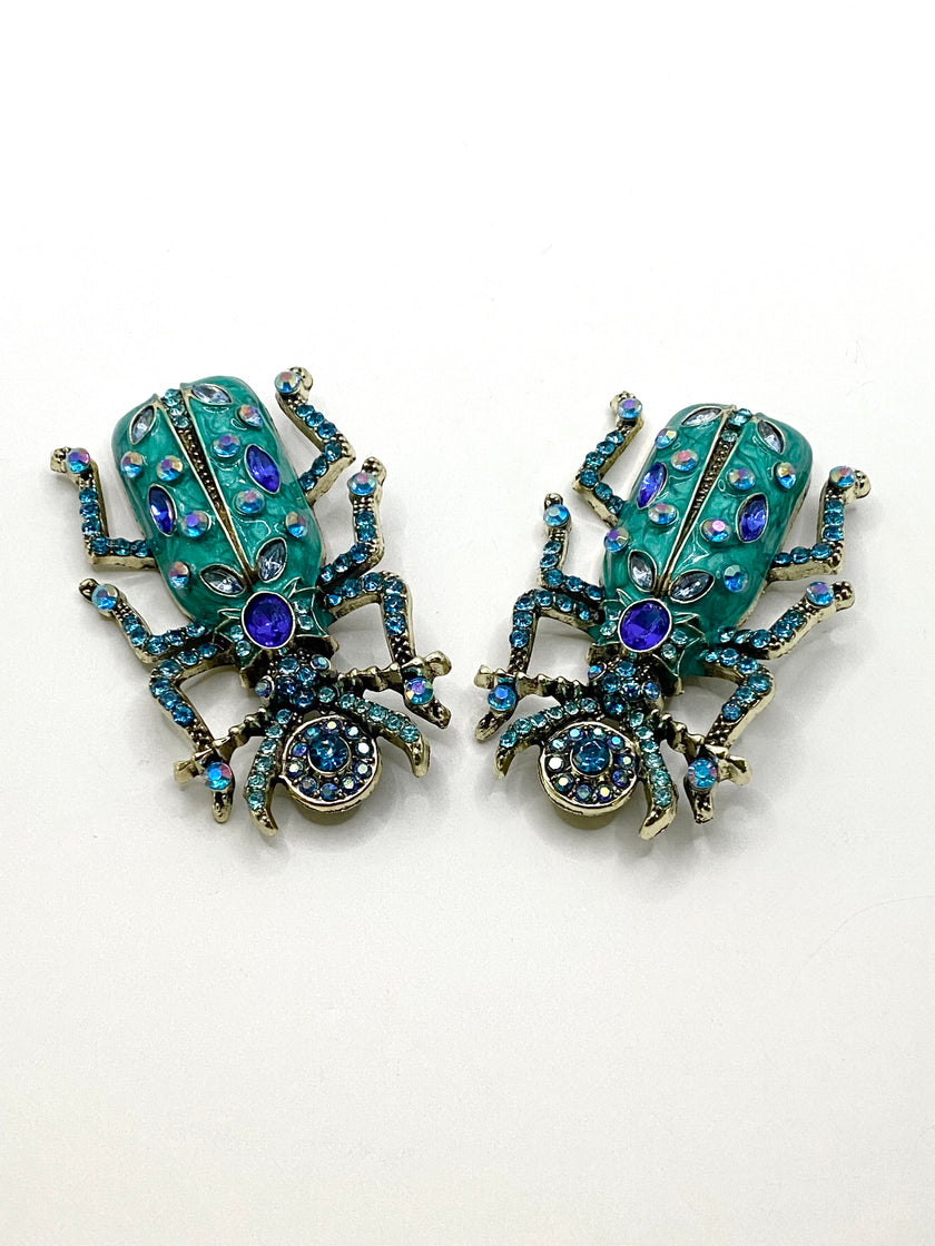 Michelle Blue Embellished Beetle Brooch