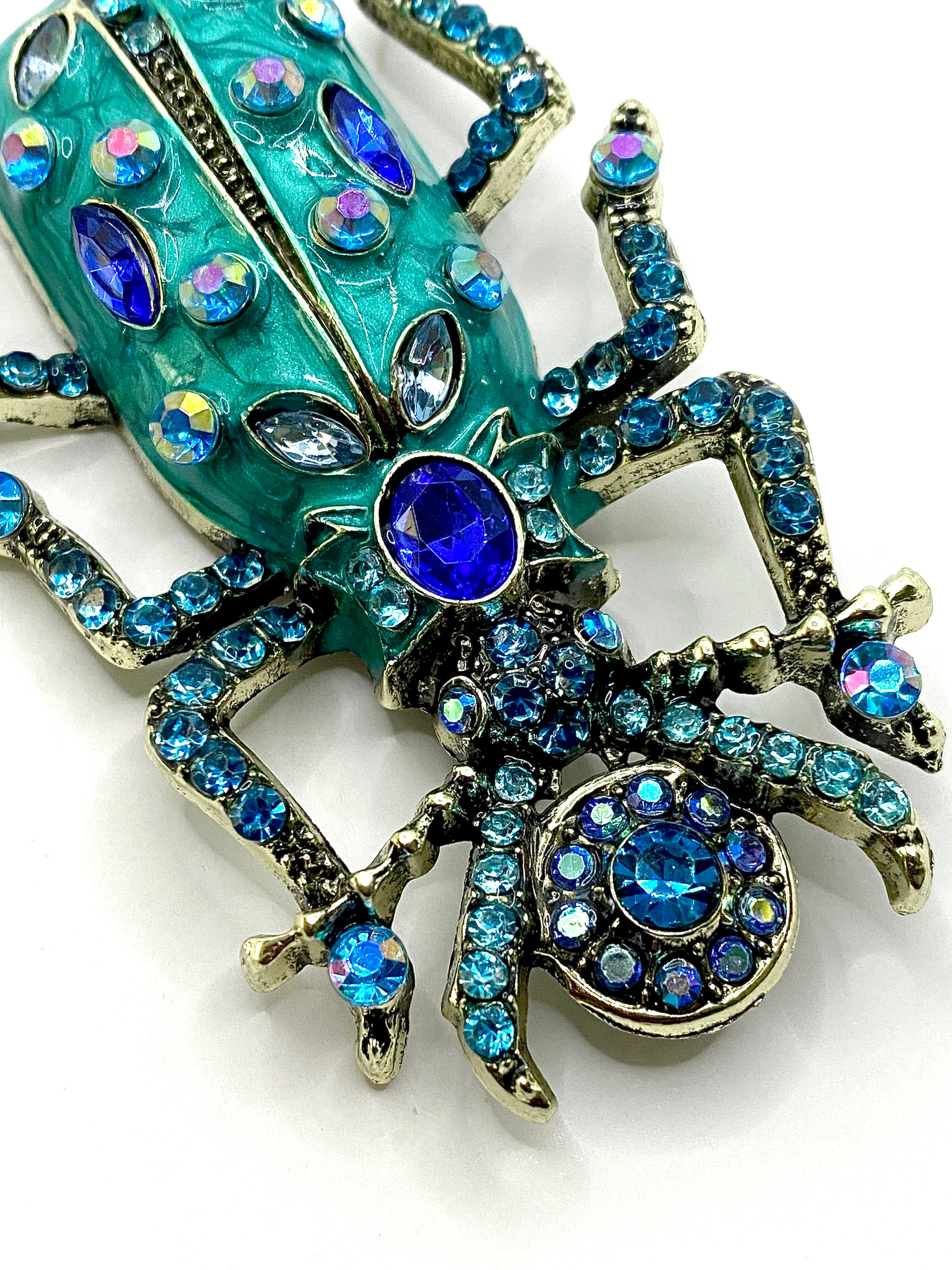 Michelle Blue Embellished Beetle Brooch